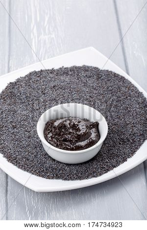 Poppy urbech. Natural paste from poppy seeds. Dagestani useful delicacy.