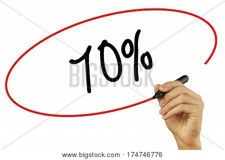 Man Hand Writing  70% With Black Marker On Visual Screen. Isolated On Background. Business, Technolo