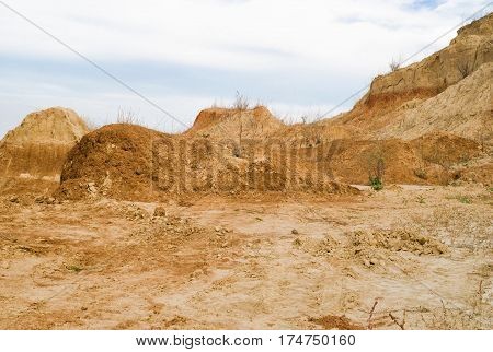 Clay hills in an open pit in Ukraine.