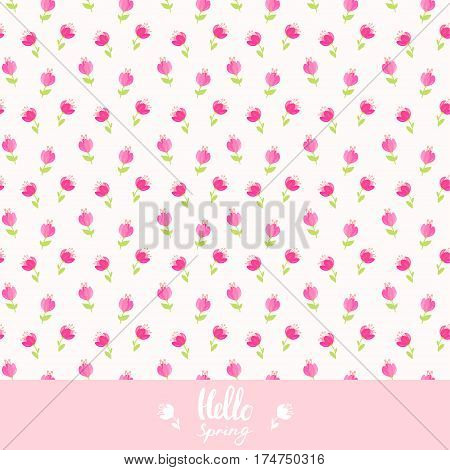 beautiful seamless pattern with gentle flowers and place for text. Vector illustration. Spring bouquet flowers. Greeting card with pink flowers.