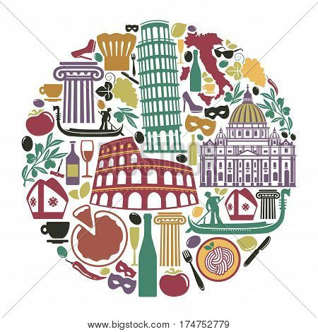Set of icons on a theme of travel to Italy