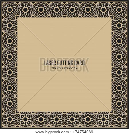 DIY laser cutting vector card. Wedding die cut invitation template. Cutout silhouette stencil. Scrapbook carved paperwork.