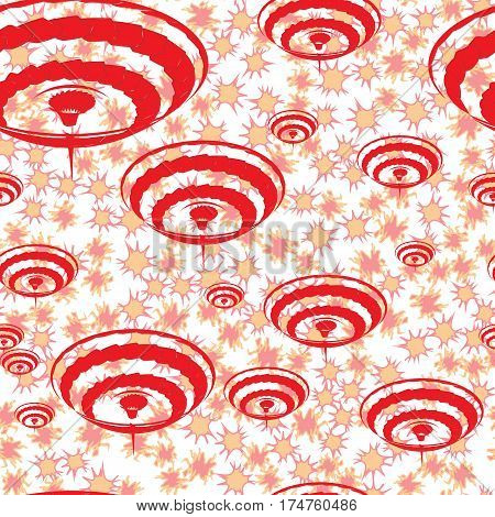 Red whirligigs on colored Blob. Seamless pattern. Vector illustration or background.