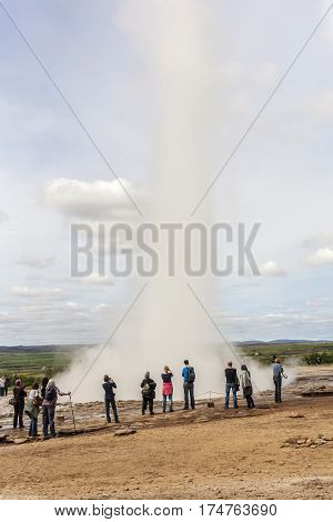 Eruption Of Geyser Reykholt  In Iceland