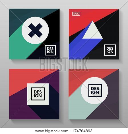 Set Of Retro Backgrounds. Geometrical Backrop Material Design. Trendy Posters With Shapes.