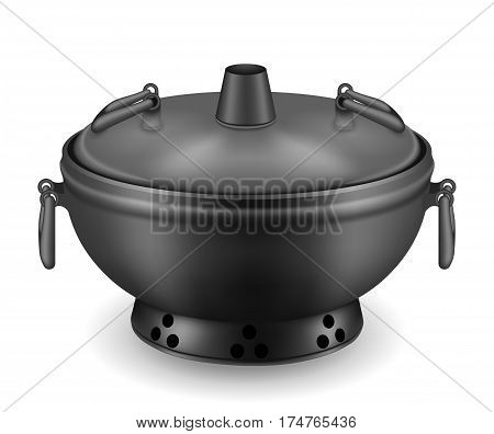 Japanese empty dish in realistic style. Pan isolated on white background. Cooking vector illustration collection. Kitchen objects for your design
