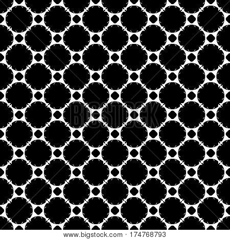 Vector seamless pattern, black & white monochrome geometric texture. Illustration of rounded lattice, mesh. Abstract endless background, repeat tiles. Design for decoration, textile, cover, digital, web