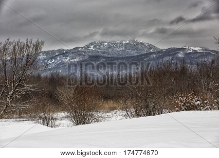 Superb view of Mont Orford during winter season in Estrie, Canada