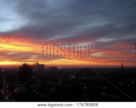 beautiful pink sky at night clouds on the horizon