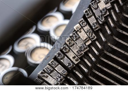 Vintage typewriter mechanism closeup image