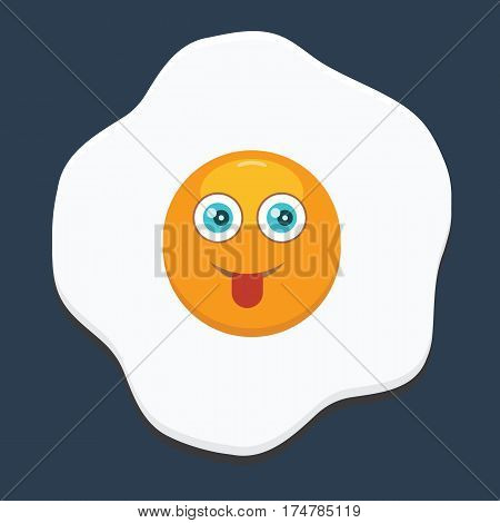 Fried egg with emoji. Flat and solid color design. Breakfast concept