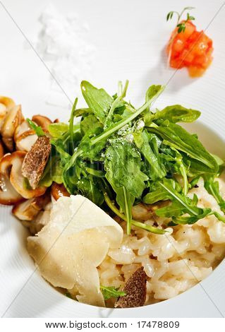 Risotto with Rucola, Tartufo Bianco (White Truffle) and Porcini and Tomato