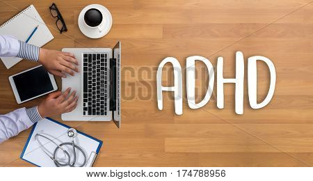 Adhd Concept Printed Diagnosis Attention Deficit Hyperactivity Disorder