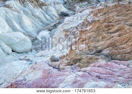 clay and sandstone erosion geological formations in Paint Mine Interpretive Park at Calhan near Colorado Springs, Colorado