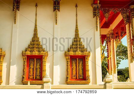 Detail of a traditional buddhist temple roof in thailand