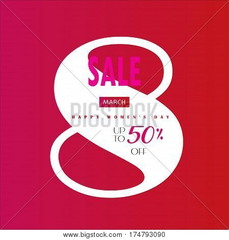 Sale Discount special offer banner for Happy Women's Day, Eighth March Spring Holiday Sale, gift card, vaucher, flyer. Futuristic, 8 March logo design. Marketing. Advertising. Vector illustration