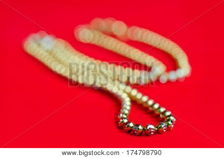 Gold Necklace 750K Gold Grade With Italy Design On Red Flannel Cloth Background