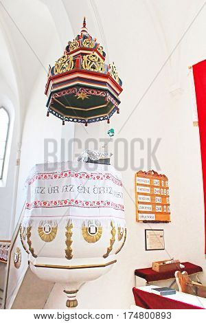 KHUST, UKRAINE - MAY 09, 2013: Interior of reformed Church (Elizabethan church XIII c.), Khust, Ukraine