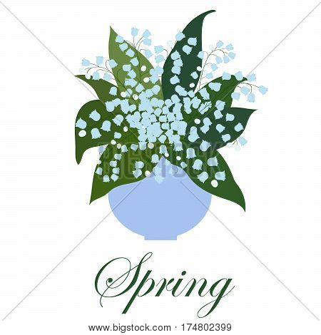 bouquet of lilies with leaves in a vase on a white background
