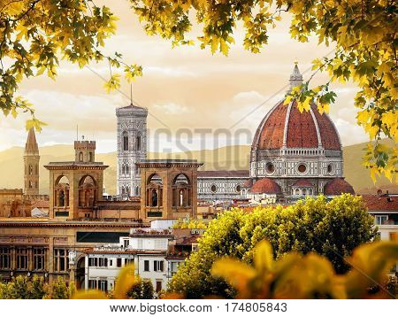 Cathedral of Saint Mary of the Flower in Florence in autumn, Italy