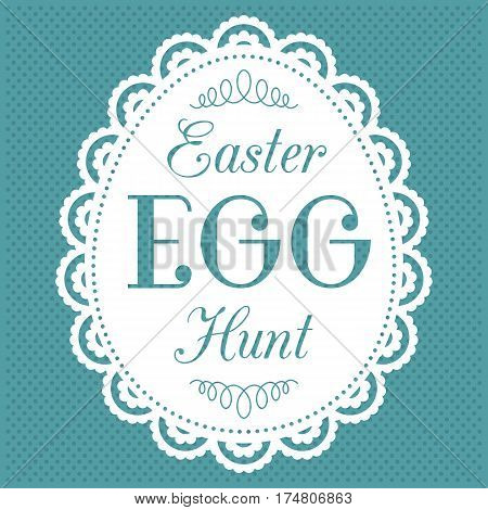 Easter egg hunt typography hand lettering font in egg lace frame on dot background