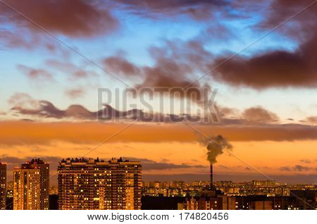 Cities and industrial smoke clouds the sky sunset Kelvin-helmholtz instability Venus planet.