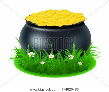 pot with gold coin for Patrick's day. vector illustration isolated on white background