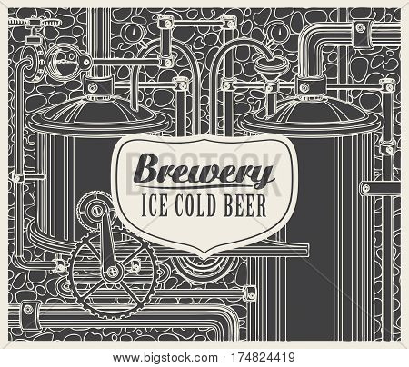 Vector banner with the brewery beer production in retro style