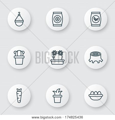 Set Of 9 Gardening Icons. Includes Grains, Ovum, Tree Stub And Other Symbols. Beautiful Design Elements.
