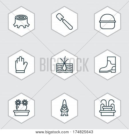 Set Of 9 Farm Icons. Includes Package, Growing Plant, Protection Mitt And Other Symbols. Beautiful Design Elements.