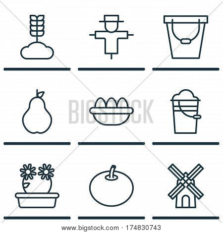 Set Of 9 Agriculture Icons. Includes Duchess, Mill, Radish And Other Symbols. Beautiful Design Elements.