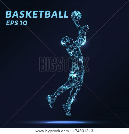 Basketball Player Consists Of Points, Lines And Triangles. The Polygon Shape In The Form Of A Silhou