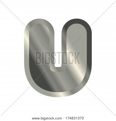 Letter U Steel Font. Metal Alphabet Sign. Iron Abc Symbol. Chromium Lettering. Silver Typography