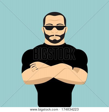 Man security guard of night club. Security man vector stock.