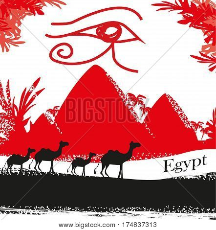 Egypt symbols and Pyramids card , vector illustratrion
