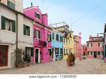 Bright colorful facades retro houses street architecture