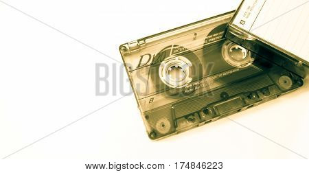 old music tape and cassette on a white background