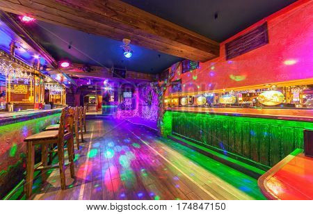 MOSCOW - AUGUST 2014: Interior of the Mexican nightclub restaurant 