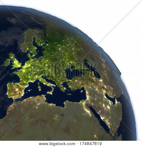 Emea Region At Night On Planet Earth