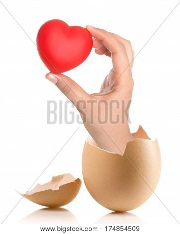 Hand With Broken Egg Isolated On White Backround