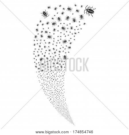 Cucaracha random fireworks stream. Vector illustration style is flat gray iconic symbols on a white background. Object fountain constructed from scattered pictograms.