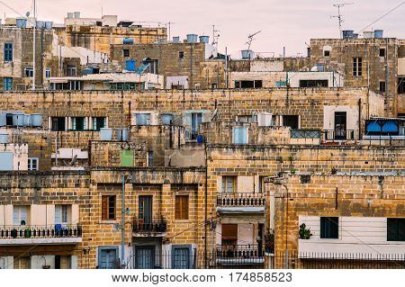 Urban view to Cospicua Malta, residental buildings