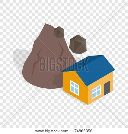 Rockfall destroys house isometric icon 3d on a transparent background vector illustration
