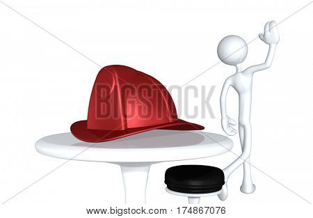 The Original 3D Character Illustration Walking Away From A Fire Fighters Helmet