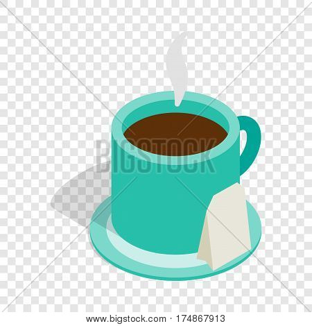 Turquoise cup of tea with teabag isometric icon 3d on a transparent background vector illustration