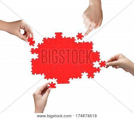 Hand Holding A Piece Of Red Uncompleted Puzzle