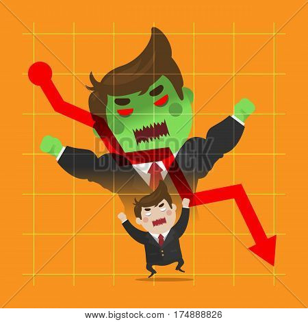 Businessman very angry transformation to be green giant from his loss. cute flat style vector business