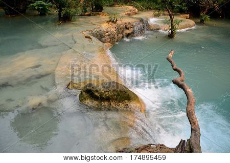 Motion Of Water At Kuang Si Falls In Luang Prabang, Laos