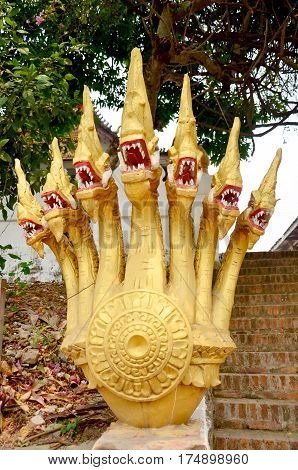 Naga staircase of Wat Hosian Voravihane temple in Luang Prabang Laos