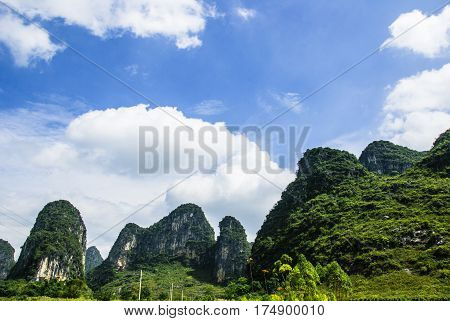 The karst mountains and rural scenery in summmer